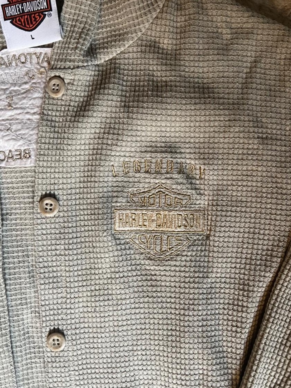 Harley-Davidson Cream Waffle Knit Button-Up Sweatshirt